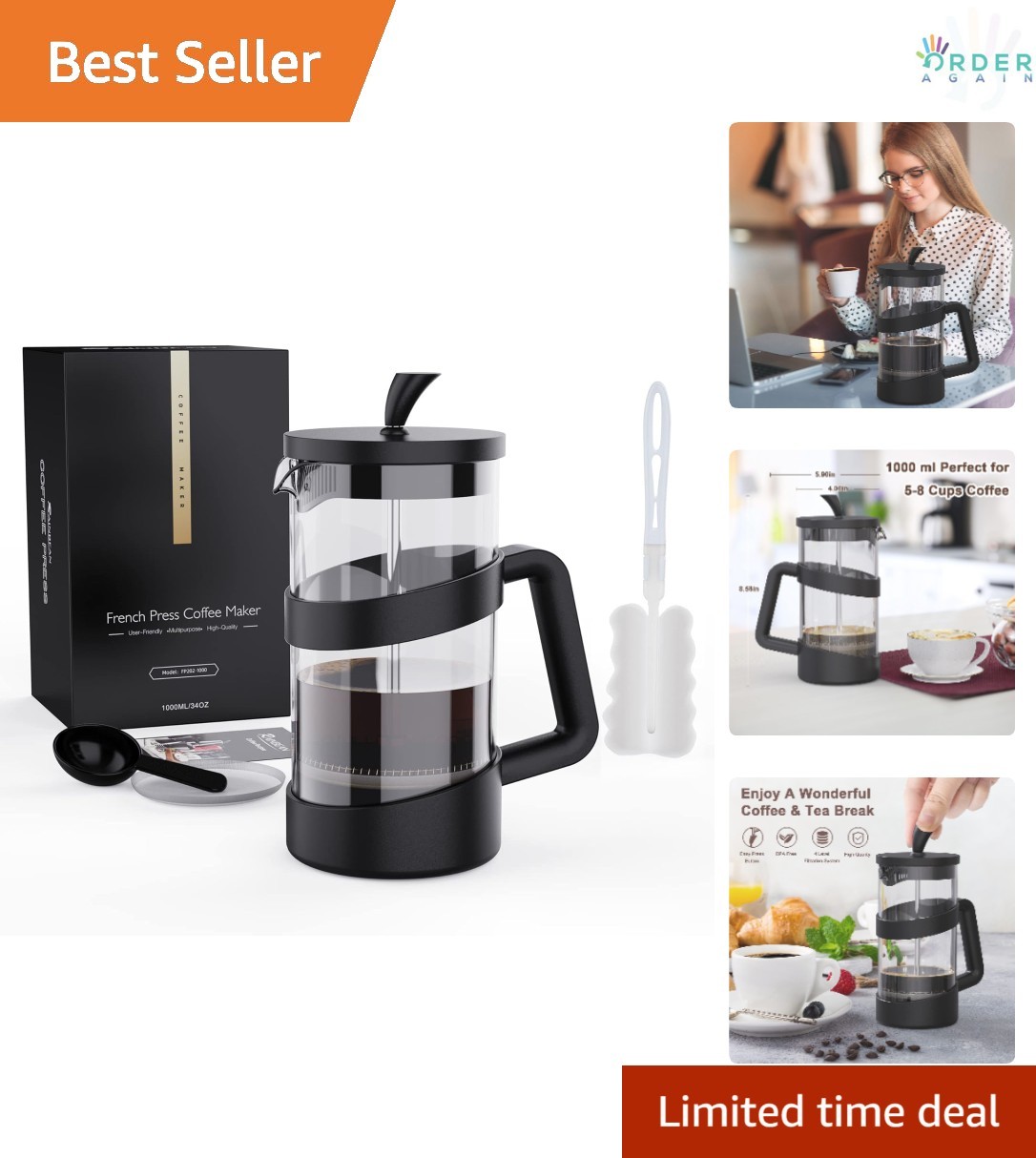 Coffee Maker 34 Oz Travel Camping Cold Heat Brew