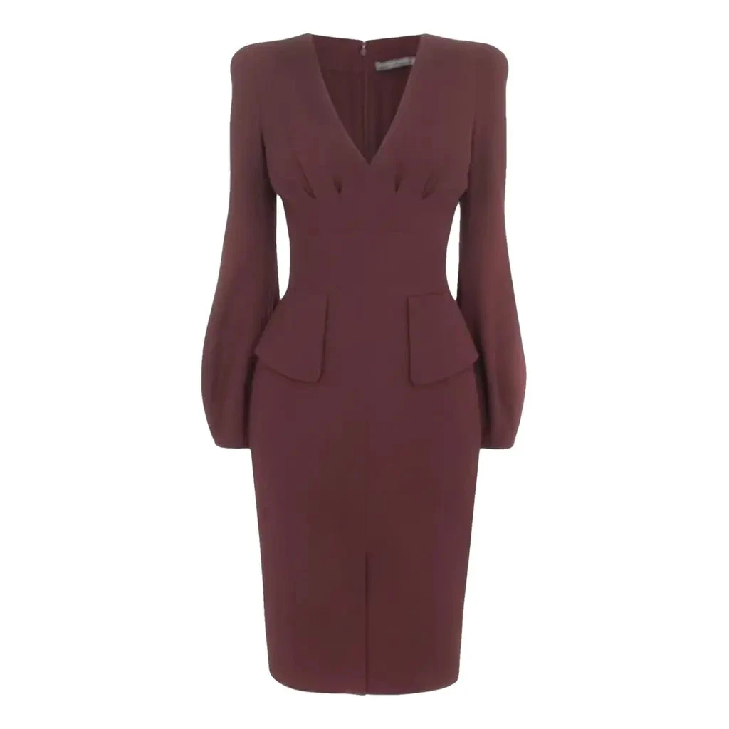 Alexander McQueen — New ALEXANDER MCQUEEN PEPLUM BELL SLEEVE DRESS Size US 8 IT 44 $1495 BURGUNDY
