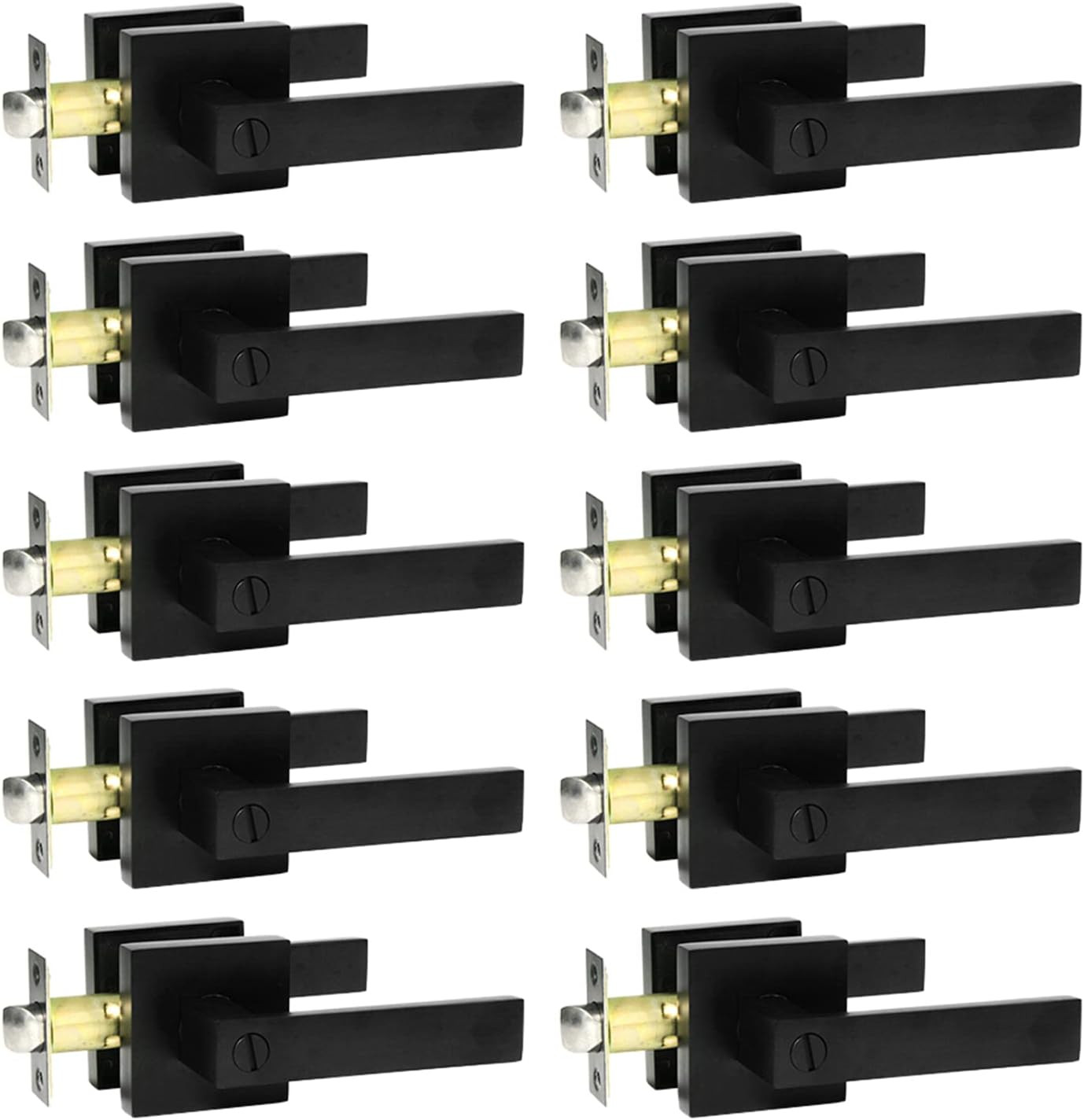Bedroom/Bathroom Door Handles Levers Square Plate Interior 10 Pack, Black