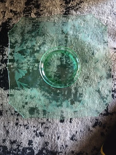 Uranium Glass Sandwich Platter Serving Plate Green Vaseline Depression