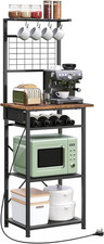 Image of Bakers Rack, Microwave Stand with Power Outlet, Coffee Bar Station with Wine Rac