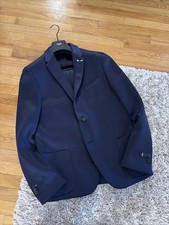 FENDI Blue Blazer W/ Green Monster Eyes Logo Sz EU 56 Slim Fit Like USA 42-44