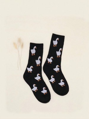 Unisex Duck Graphic Mid Calf Socks Fun Everyday Wear  