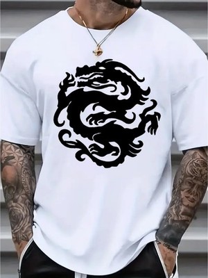 Men's casual T-shirt - Dragon pattern short sleeve
