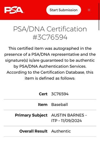 Austin Barnes signed Ball 2024 World Series Baseball Dodgers 2x Champion PSA/DNA - Bild 3 von 8