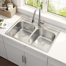 33X22 Double Bowl Drop in Kitchen Sink 33 Inch Topmount 304 Stainless Steel 18 G