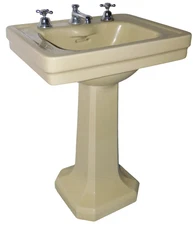 1934 "Standard" Ivorie de Medici Pedestal Sink w/ Orig. Nickel Plated Faucet