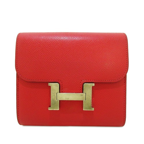 Authenticated Hermès Epsom Constance Compact Wallet Red