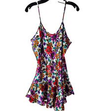 California Dynasty Slip Dress Womens M Pink Floral Lace Ruffle Vintage Lingerie