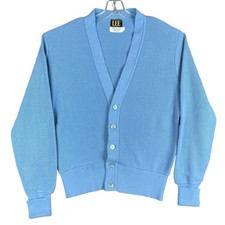 Vintage 70s Lee Cardigan Sweater Mens M Blue Orlon Acrylic Grandpa Dad USA Made