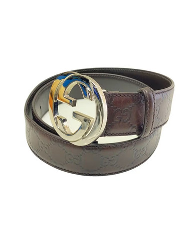 GUCCI Leather Belt, Brown, All-over Pattern, Women's, 114984