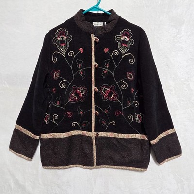 VTG White Stag Corduroy Embroidered Floral Mandarin Collar Jacket Sz M 8/10 NWT