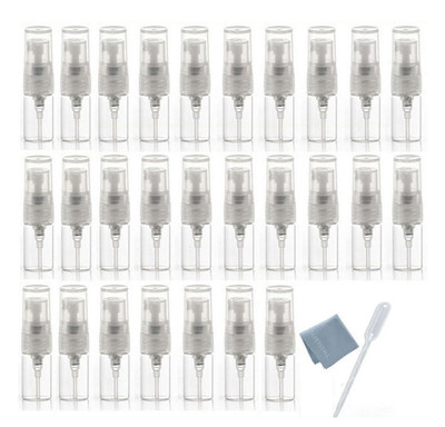 2ml Clear Glass Empty Bottle Spray Refillable Perfume Atomizer Bottles, 30 Pack