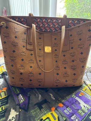 MCM Toni Tote Medium Cognac Canvas/Leather