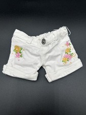 Build-A-Bear White Embroidered Flower Denim Shorts Pants