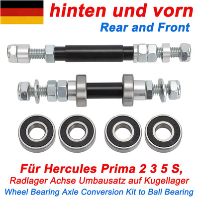 Für Hercules Prima 2 3 5 S, Radlager Radachse Achse Umbausatz auf Kugellager V+H