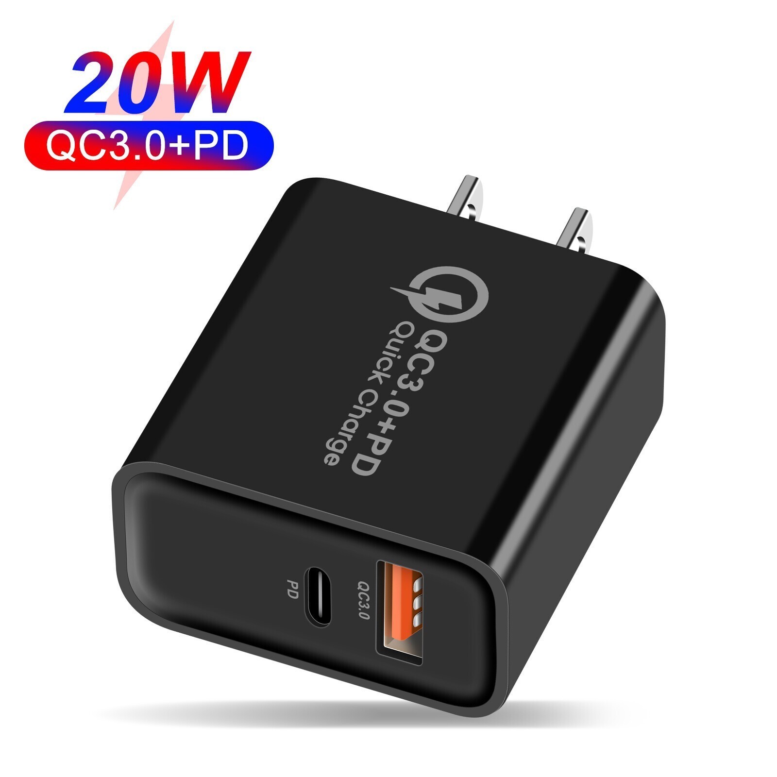 20W 2-Ports USB A+USB C 5V 3A Fast Home PD QC3.0 Wall Charger Block Adapter Lot
