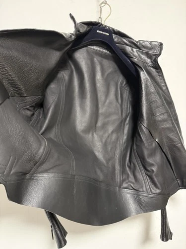 Bally Leather Jacket Mens 42 Black Made in Italy Moto Biker Zip Cuffs Lampo image 6