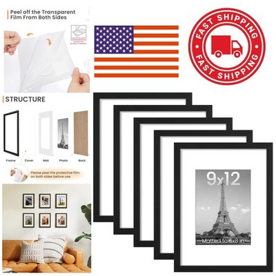 9x12 Picture Frame Set of 5 Black Collage Frames for Wall Gallery Display