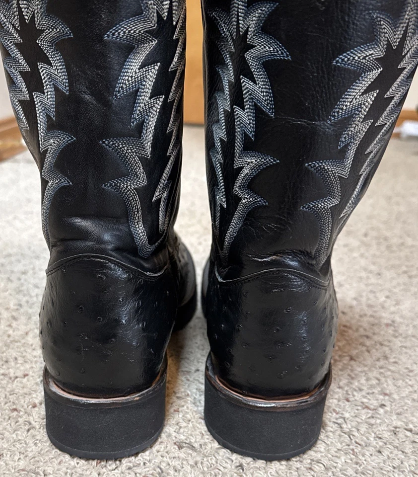 Justin 5003 Hombres Tekno Botas de Crepé Negro Pluma Completa Avestruz 11 1/2D EXCELENTES FS Foto 4 de 4