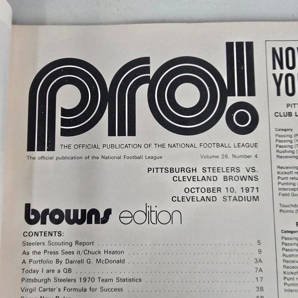 1971 Cleveland Browns vs Pittsburgh Steelers Program - October 10 Browns Edition - Image 3 of 4