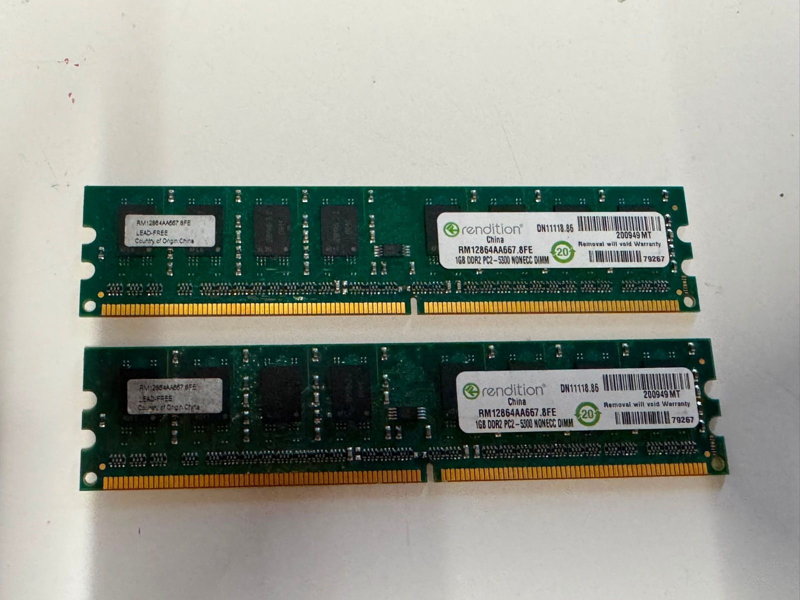 2x 1GB Rendition DDR2 667MHz PC2-5300 RAM DIMM Desktop 2GB Kit Non-ECC