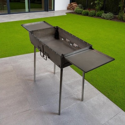 Grill Mangal mit Klapptischen aus 3 mm Stahl   Holzkohlegrill für 12 Speiße, BBQ