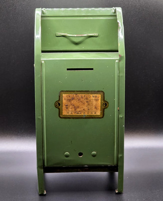 Vintage All American Mail Box Metal Tin Still Bank U.S. Mailbox 9'' Tall