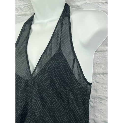 Eileen Fisher Silk Midi Shift Dress Size XS Graphite Grey & Green Chiffon Halter - Picture 5 of 15
