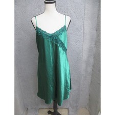 Vintage Delicates Slip Dress Womens M Green Lace Satin Coquette Fairycore Y2K