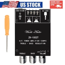 ZK-1002T 100W*2 Bluetooth Amplifier Board 2-Ch Stereo Amplifier Treble Bass US