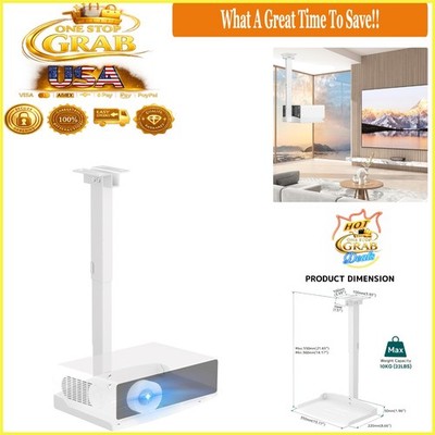Ceiling Projector Mount with Tray Adjustable Height Supports 22 lbs White
