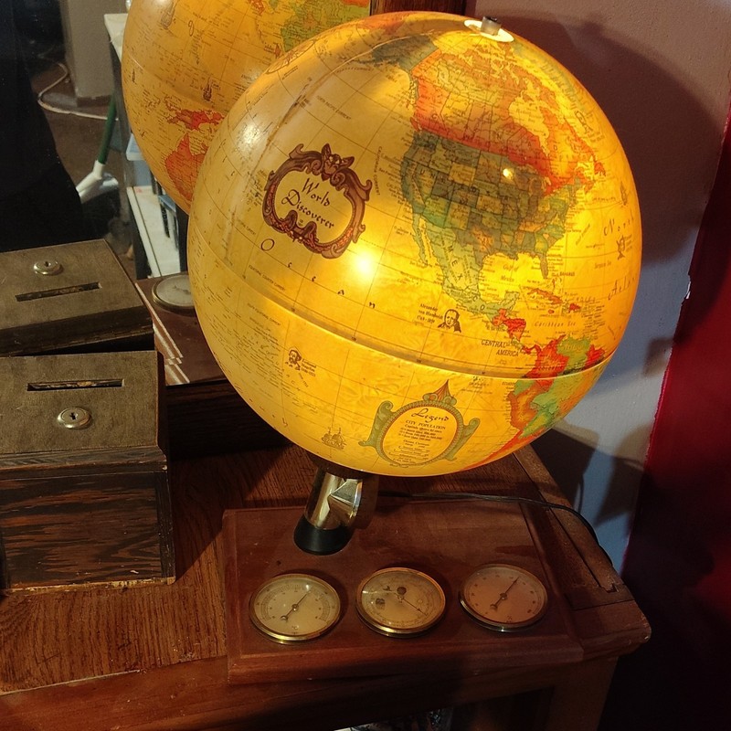 Scan-Globe A/S Lighted Rotating Tabletop Globe w/ Weather Dials Wood Base GB7991