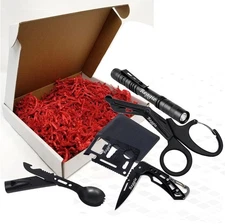 Personalized 5pc Outdoorsman Set Knife Flashlight Shear Spork Survival Tool Card