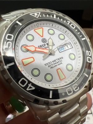 Authentic Deep Blue Diver Automatic 100M BLACK/BEZEL WHITE DIAL WITH OR  INDEX!