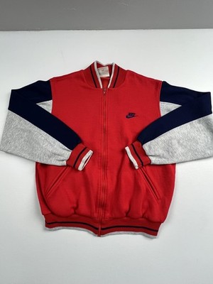 Vintage Nike Jacket Mens Medium Red Navy Gray Colorblock Varsity Fleece Zip