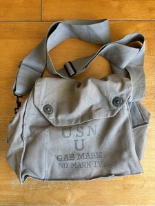 WW2 US Navy Gas Mask Canvas Bag USN ND MARK IV Shoulder Gray Pouch MSA Vtg