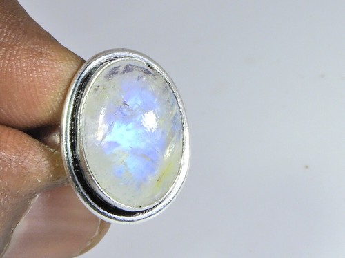Pierre de Lune Arc-en-Ciel - Labradorite Blanche - Bague Argent Artistique Faite Main - Bijou