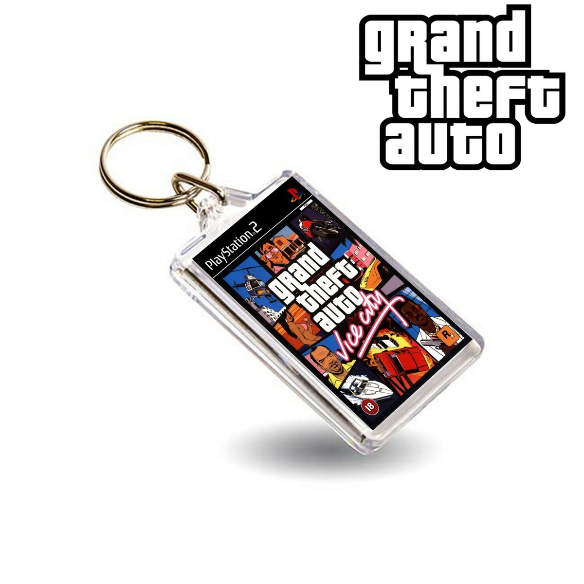 Grand Theft Auto Vice City PS2 Keyring Plastic Style Key Chain GTA Inspired