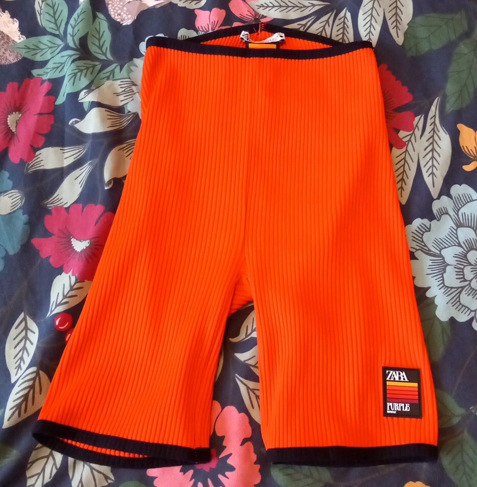 ZARA X PURPLE MAGAZINE Ladies Orange Ribbed Stretchy Cycling Style Shorts  UK S