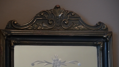 Antique 1930's Nurre Etched Mirror in Ornate Gilded Wood Frame
