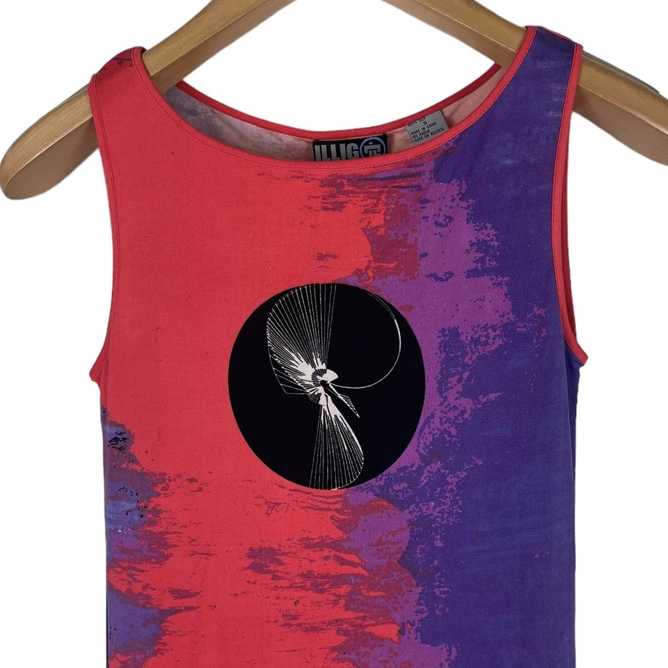 Vestido de Seda ILLIG De Colección Para Mujer Talla Pequeña Fiesta Rave Y2K Tie Dye Arte Abstracto Foto 2 de 4