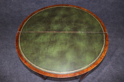 19th century English Adams Style Paint Decorated Leather Top Demilune Table - Picture 8 of 18