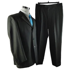 Cesarani Italian Made 43R Wool 3 Button Olive 2pc Suit 34x29.5 Pleated