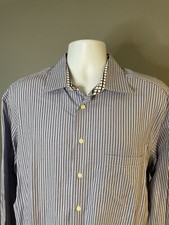 Pronto-Uomo Long Sleeve Button Shirt Men's XL Blue Striped Modern Fit