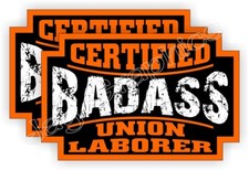 pair - Badass UNION LABORER Vinyl Funny Hard Hat Helmet Stickers Decals