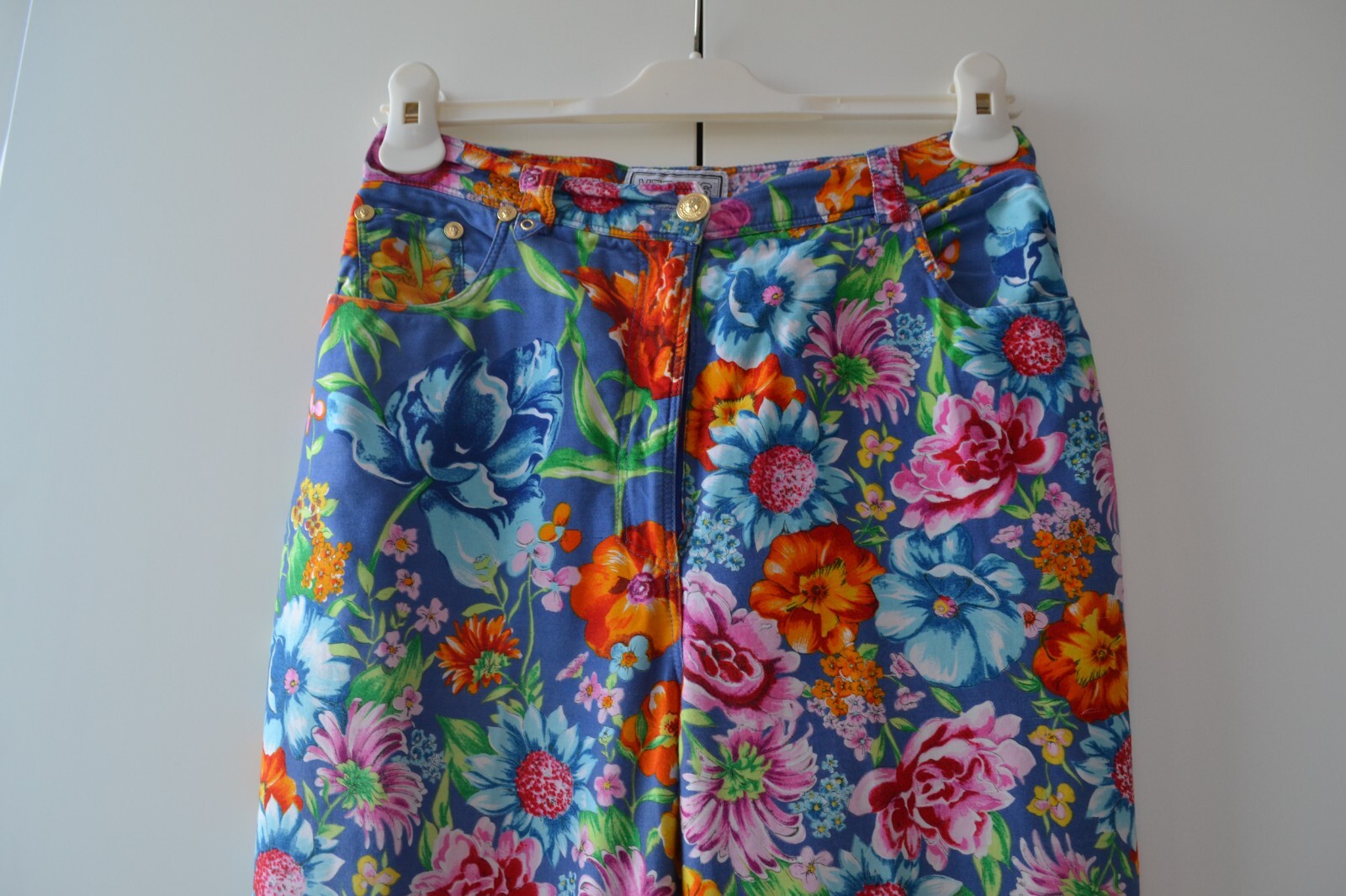 90s Vintage Womens VERSUS VERSACE Pants Flower Floral Printed Trousers Blue IT44 image 3