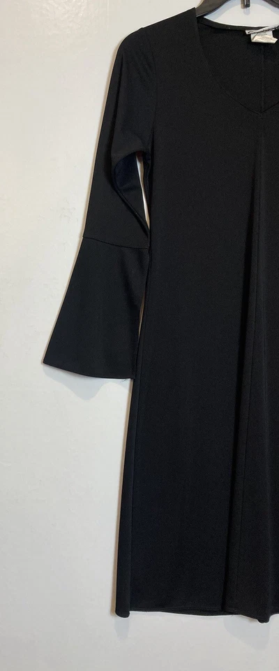 Y2K Vintage GAS Black Fairy Grunge Midi Dress Size M Bell Sleeve V-Neck Goth 90s - Image 4 of 4