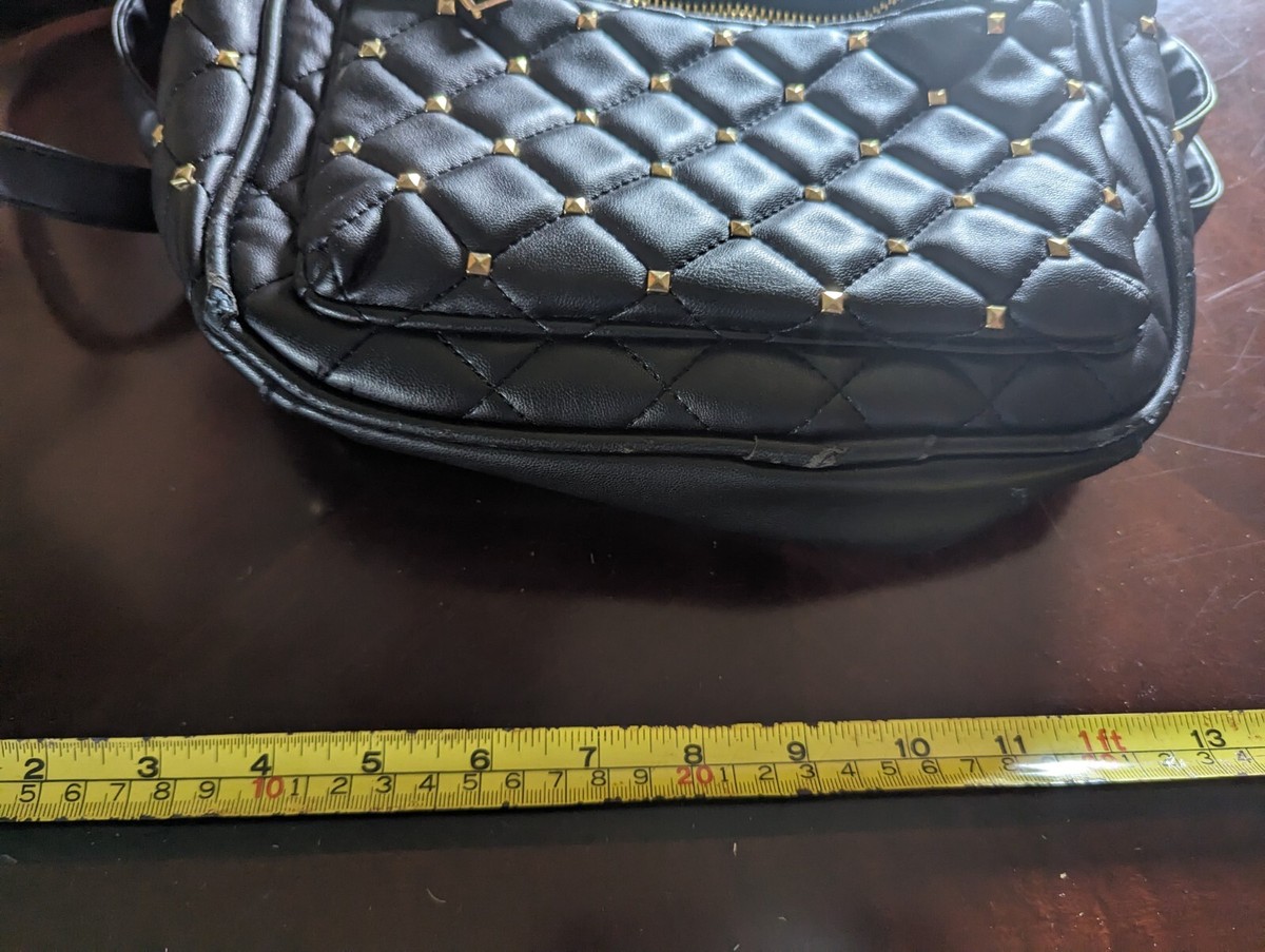 Badgley Mischka Quilted Black Backpack Purse Bag Gold 