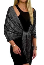 Shawls and Wraps for Evening Dresses, Womens Shawls and Wraps, Black/Silver